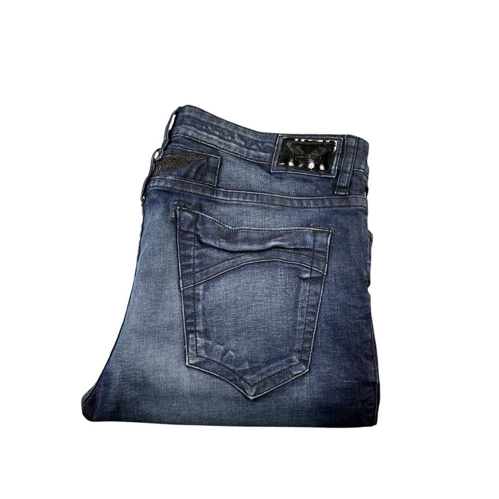 Robins Jean Stonewash Zipper Skinny Straight Fit Mens Jeans 40x34 Blue